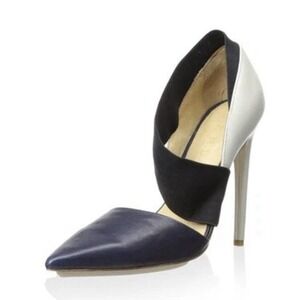 L.A.M.B. Debby D'Orsay Pumps / heels Navy & white Leather‎ size 8 M